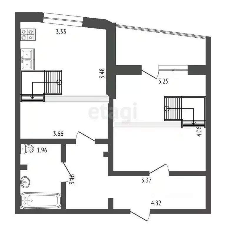 2-к кв. Тюменская область, Тюмень ул. Федюнинского, 60к2 (50.3 м) - Фото 2