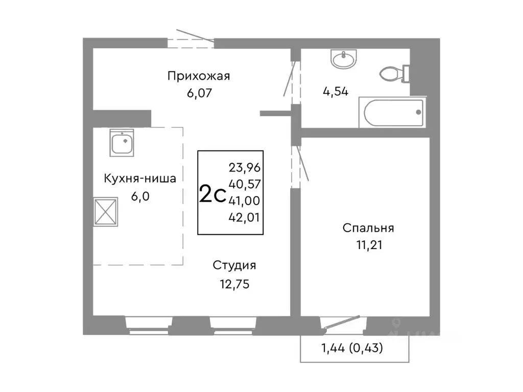2-к кв. Челябинская область, Челябинск Нефтебазовая ул., 1-13 (41.0 м) - Фото 1