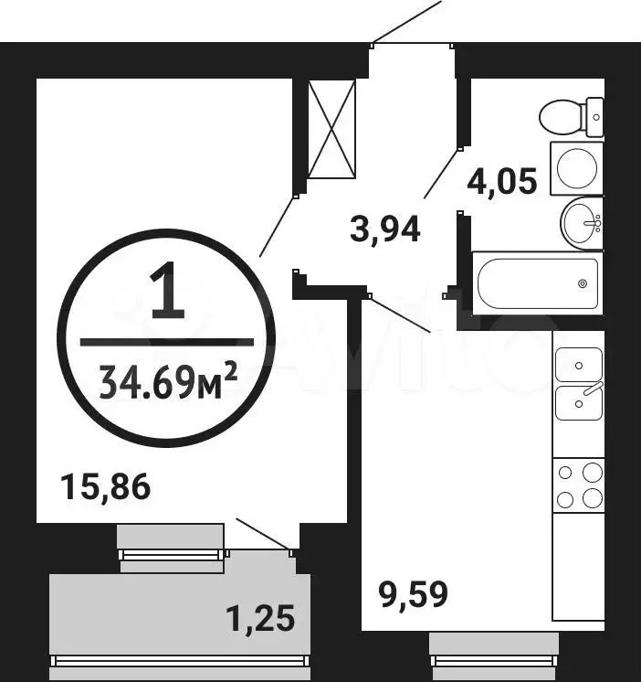 1-к. квартира, 34,7 м, 8/8 эт. - Фото 0