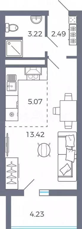 Квартира-студия, 26,3 м, 7/17 эт. - Фото 0