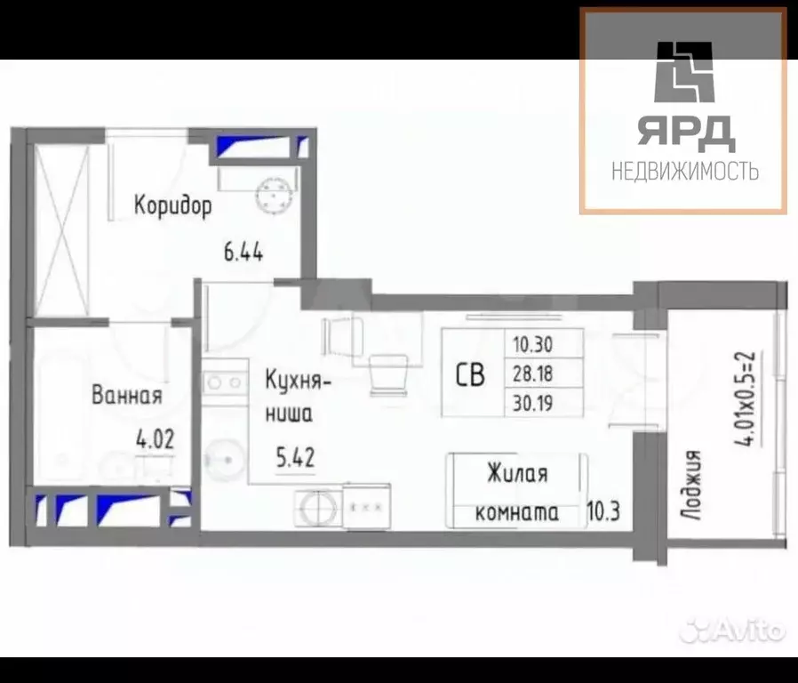 Студия Ростовская область, Ростов-на-Дону просп. Стачки (30.19 м) - Фото 1