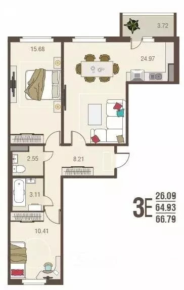 3-комнатная квартира: Курск, проспект Надежды Плевицкой, 23 (66.1 м) - Фото 2