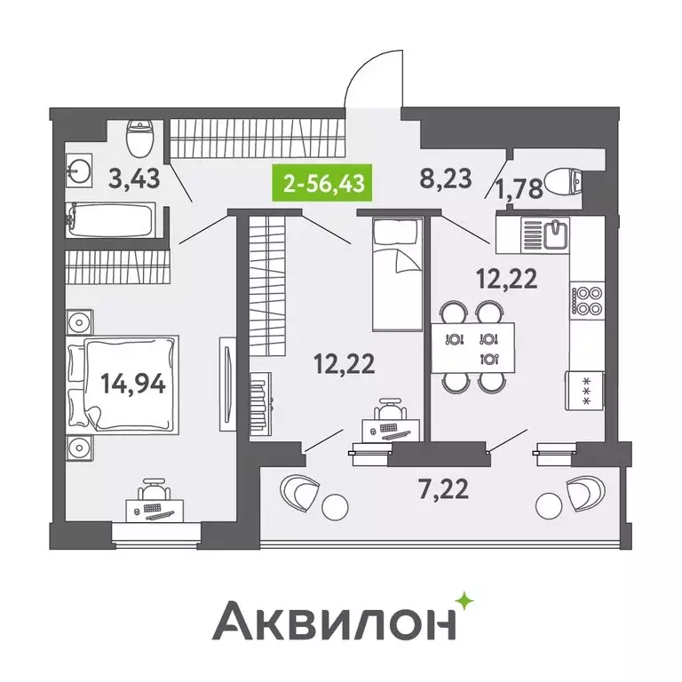 2-комнатная квартира: Санкт-Петербург, улица Чирикова, 5 (56.7 м) - Фото 0