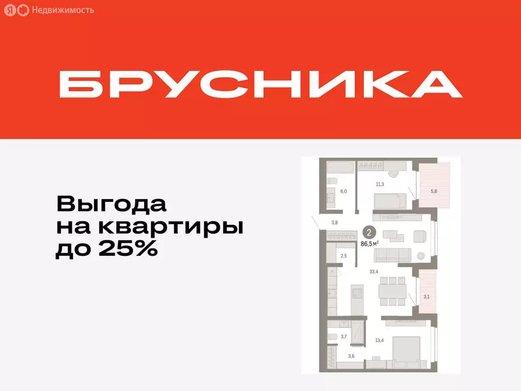 2-комнатная квартира: Тюмень, жилой комплекс На Минской (86.54 м) - Фото 0