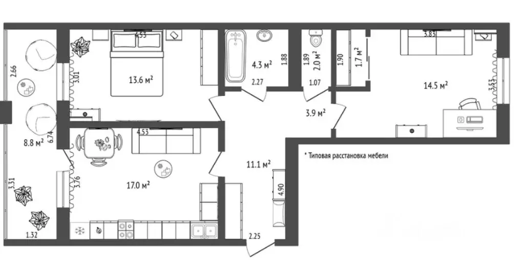 2-к кв. Тюменская область, Тюмень ул. Тимофея Кармацкого, 7 (66.9 м) - Фото 2