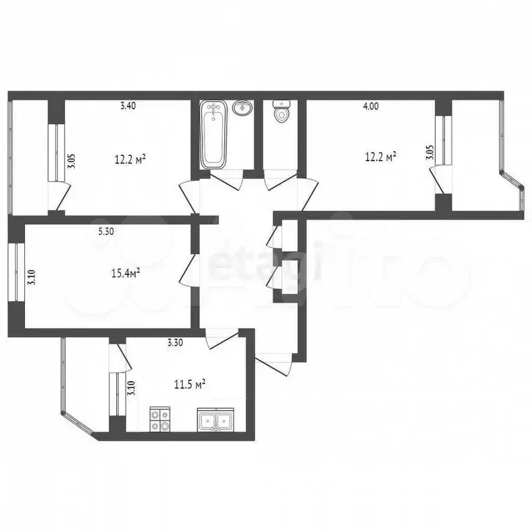 3-к. квартира, 69,1 м, 9/9 эт. - Фото 0