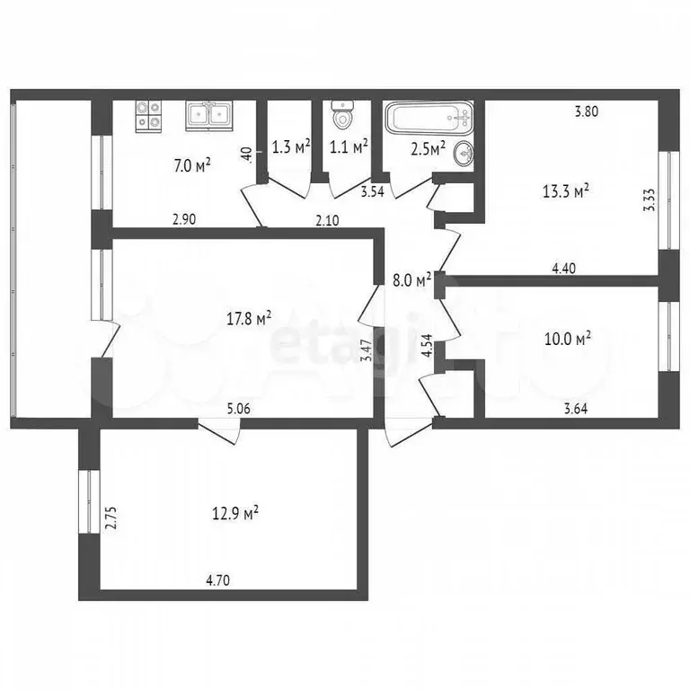 4-к. квартира, 79,1 м, 2/5 эт. - Фото 0