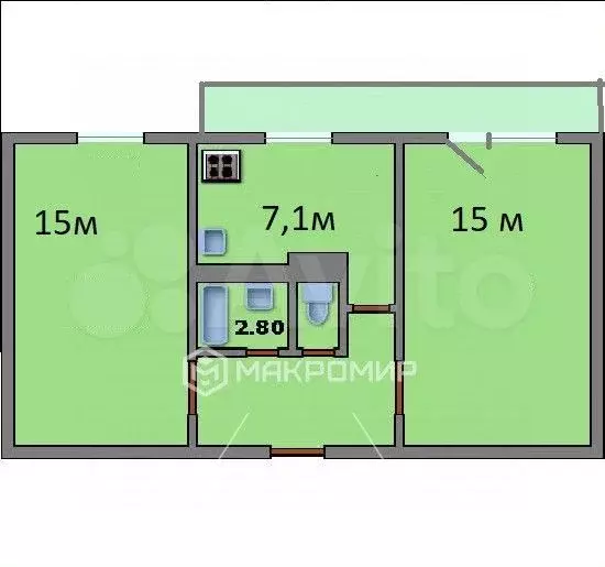 2-к. квартира, 45 м, 5/5 эт. - Фото 0