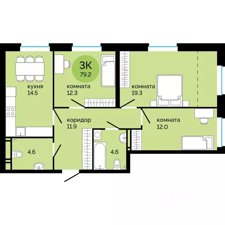 3-к кв. Пермский край, Пермь ул. Яблочкова, 5к4 (79.2 м) - Фото 1