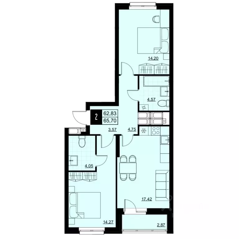 2-к кв. Самарская область, Самара Южное ш., 7А (64.27 м) - Фото 1