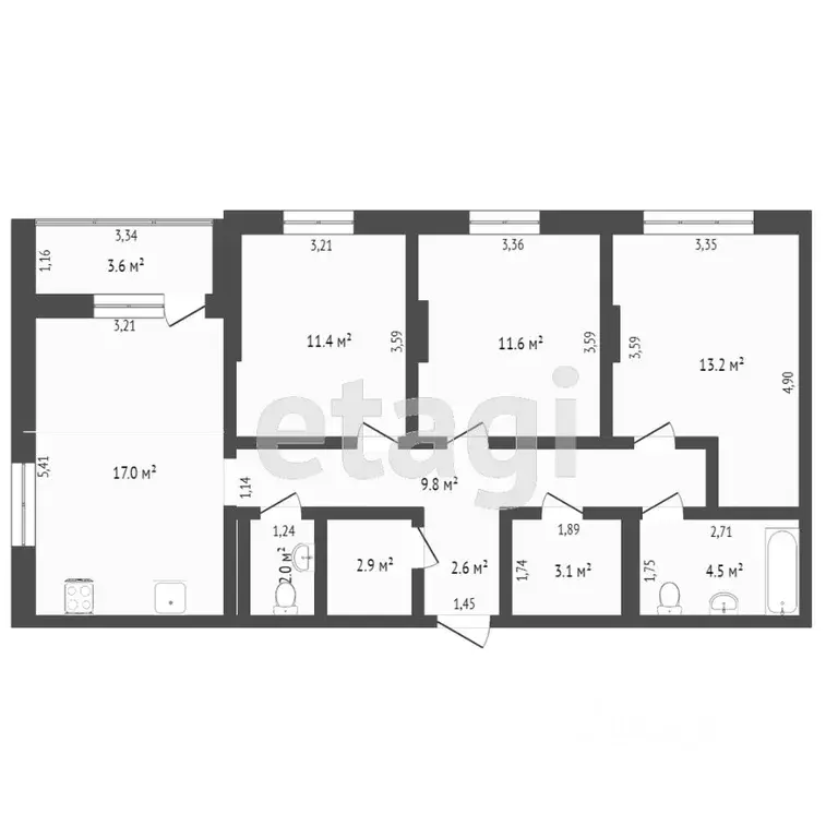 3-к кв. Тюменская область, Тюмень ул. 50 лет Октября, 57Бк1 (79.5 м) - Фото 2