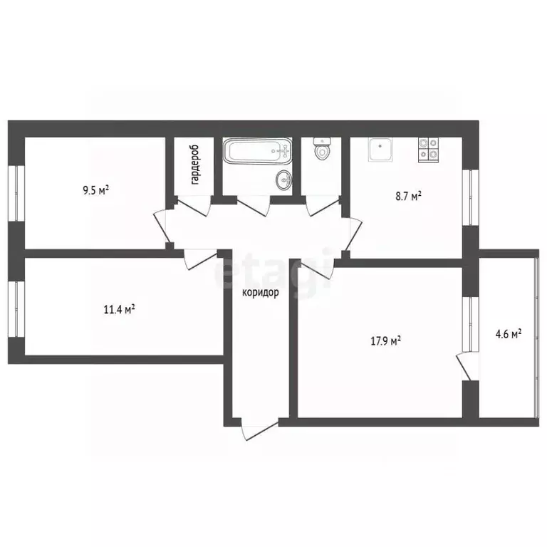 3-к кв. Тюменская область, Тобольск 7А мкр, 38Б (64.7 м) - Фото 2