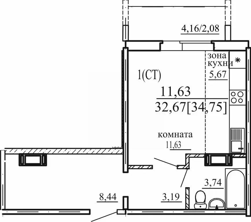 Студия Челябинская область, Челябинск ул. Маршала Чуйкова, 26 (32.67 ... - Фото 0