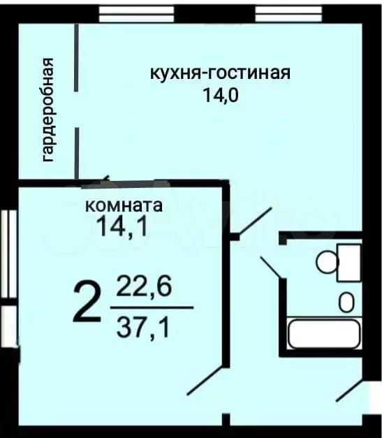 2-к. квартира, 37 м, 2/9 эт. - Фото 0