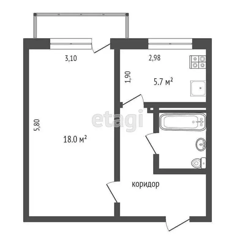 1-комнатная квартира: Омск, улица 12 Декабря, 107 (34.5 м) - Фото 1