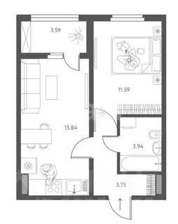 1-к кв. Липецкая область, Липецк ул. Перова, 2 (37.0 м) - Фото 0