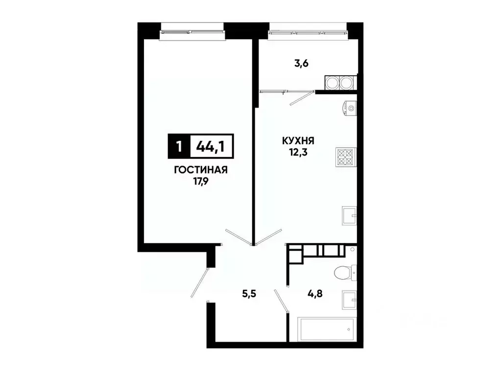1-к кв. Ставропольский край, Ставрополь ул. Андрея Голуба, 12к8 (44.1 ... - Фото 0