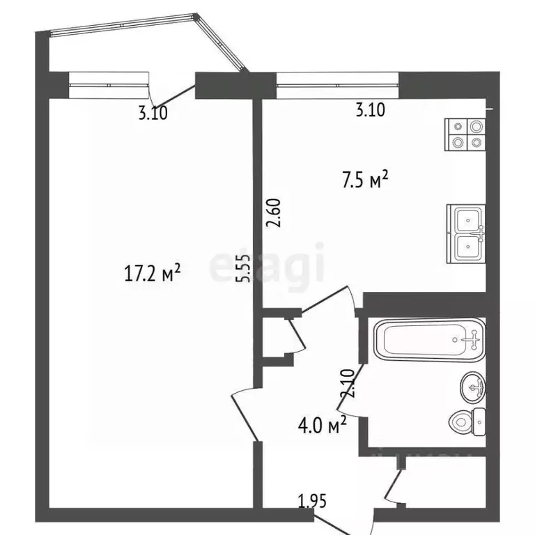 1-к кв. Орловская область, Орел ул. Максима Горького, 60 (33.0 м) - Фото 2