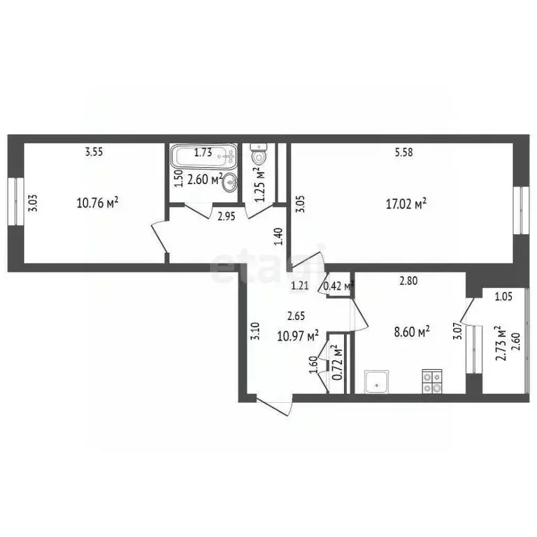 2-к кв. Ульяновская область, Ульяновск Азовская ул., 93 (52.3 м) - Фото 2