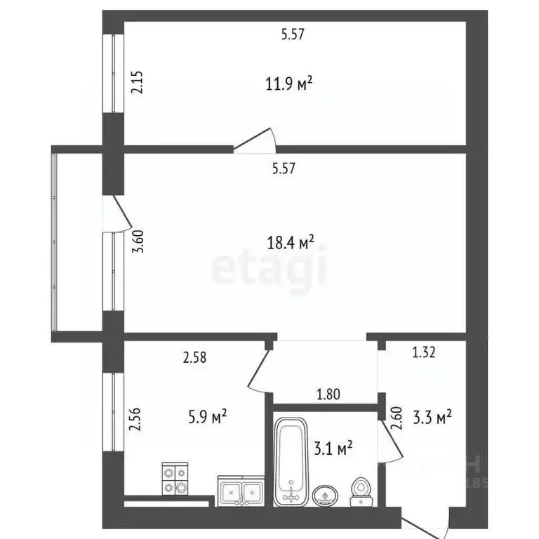 2-к кв. Самарская область, Самара ул. Гагарина, 169 (43.3 м) - Фото 2