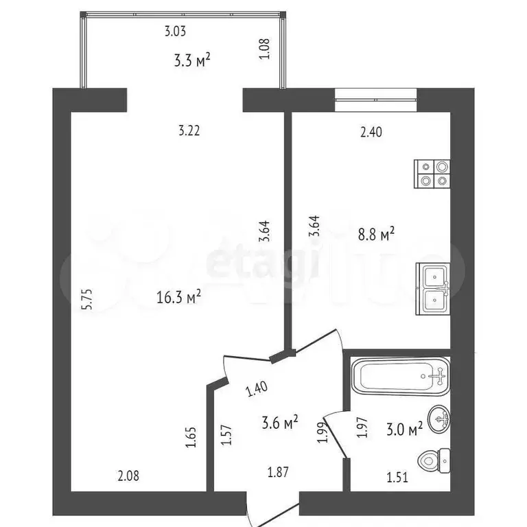 1-к. квартира, 35,7 м, 6/7 эт. - Фото 1