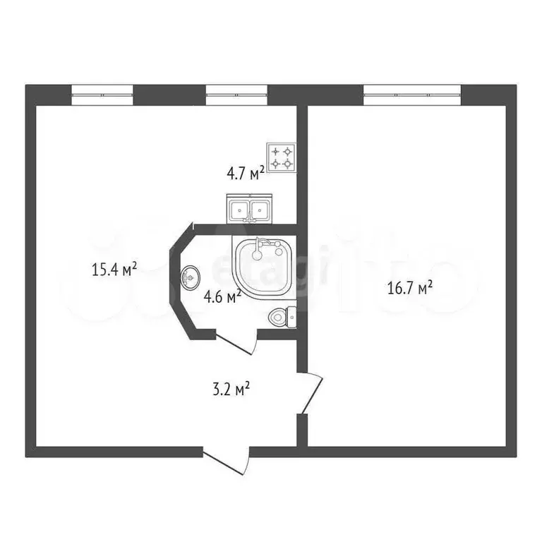 2-к. квартира, 44,9 м, 1/5 эт. - Фото 0