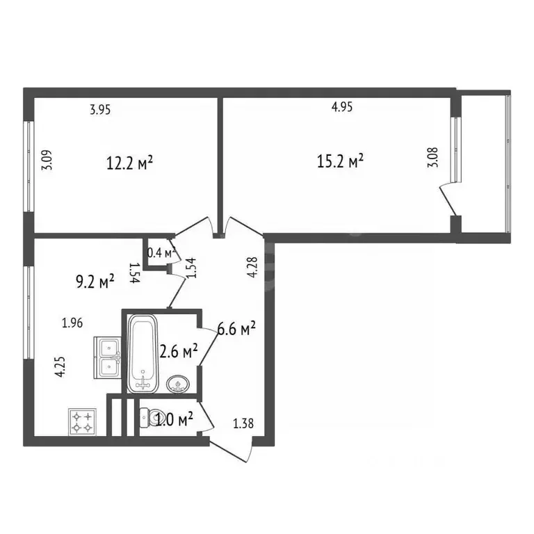 2-к кв. Санкт-Петербург ул. Димитрова, 15К2 (47.2 м) - Фото 2