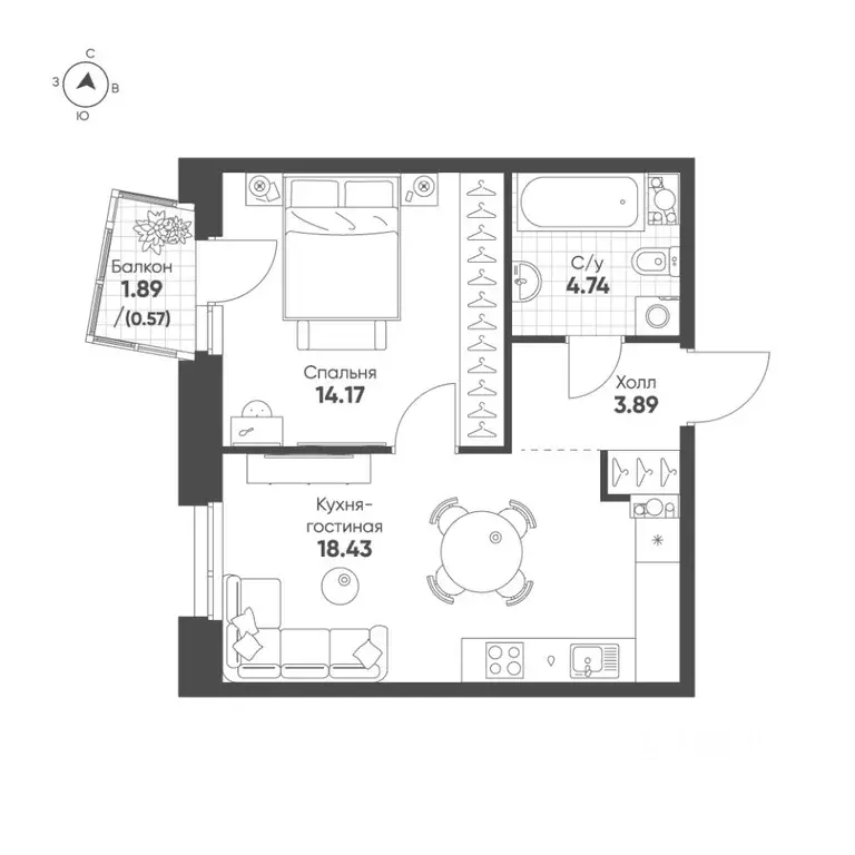 1-к кв. Татарстан, Казань Счастье в Казани жилой комплекс (41.8 м) - Фото 1