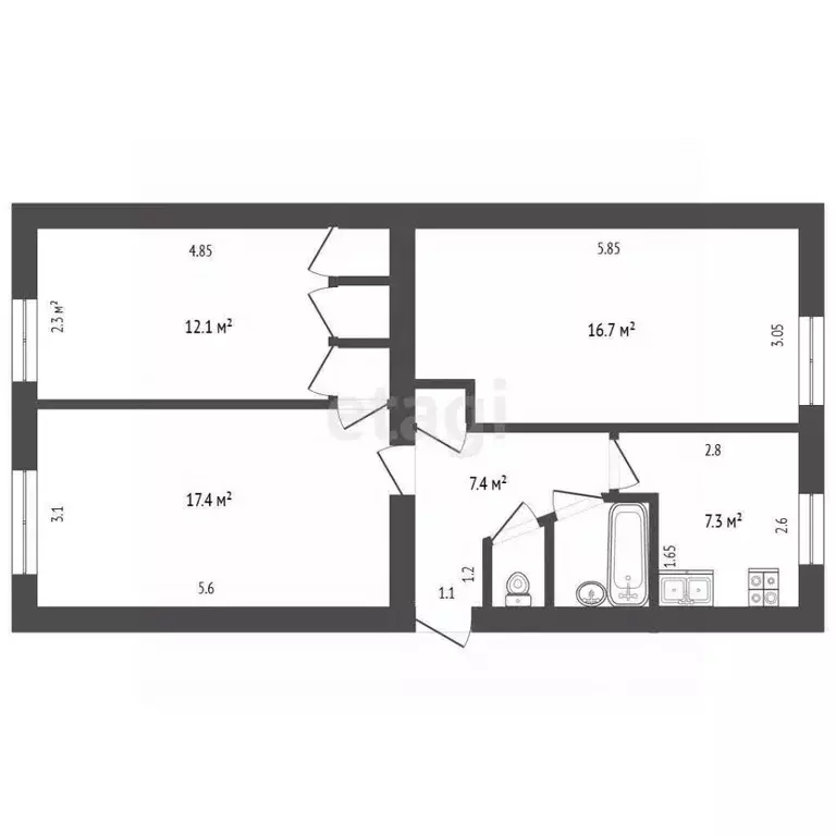 3-к кв. Воронежская область, Поворино Лесозащитная ул., 3 (62.5 м) - Фото 2