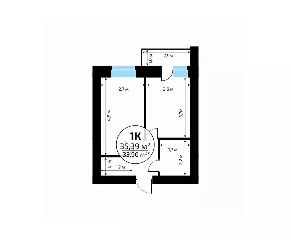 1-к кв. Самарская область, Самара пос. Мехзавод, 1-й кв-л, 50 (35.39 ... - Фото 2