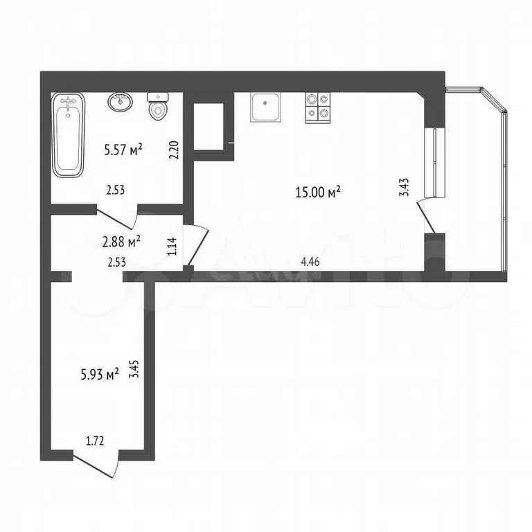 Квартира-студия, 28,6 м, 9/15 эт. - Фото 1