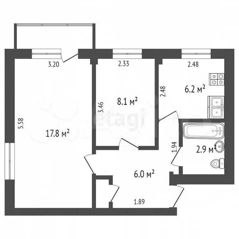2-к. квартира, 40 м, 2/5 эт. - Фото 0