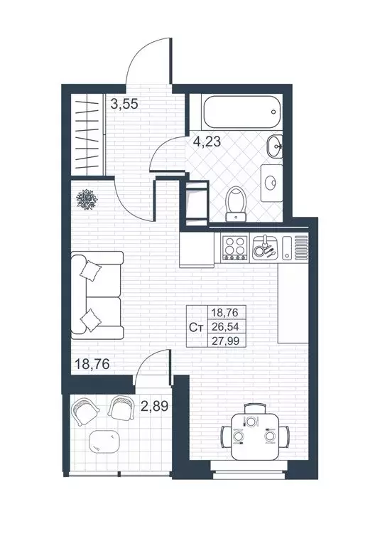 Квартира-студия: Коммунар, Ново-Антропшинская улица, 5к2 (27.99 м) - Фото 0