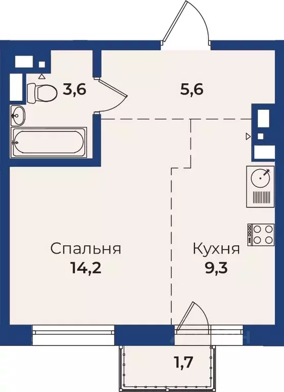 1-к кв. Бурятия, Улан-Удэ Ключевская ул., 90Д (33.21 м) - Фото 1