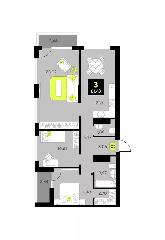 3-комнатная квартира: Тюмень, улица Разведчика Кузнецова, 7 (81.43 м) - Фото 0
