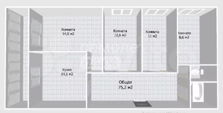 4-к. квартира, 75,2 м, 12/14 эт. - Фото 1