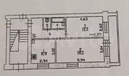 2-к. квартира, 49,7 м, 1/2 эт. - Фото 0