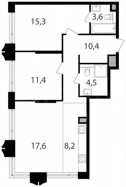 2-к. квартира, 71м, 2/25эт. - Фото 0