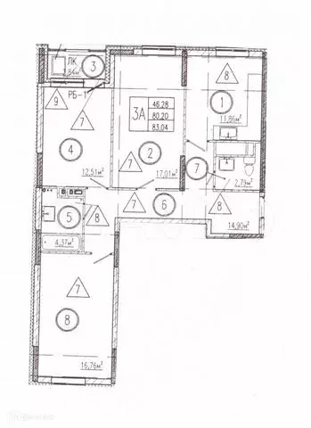 3-к. квартира, 80,2 м, 6/10 эт. - Фото 0