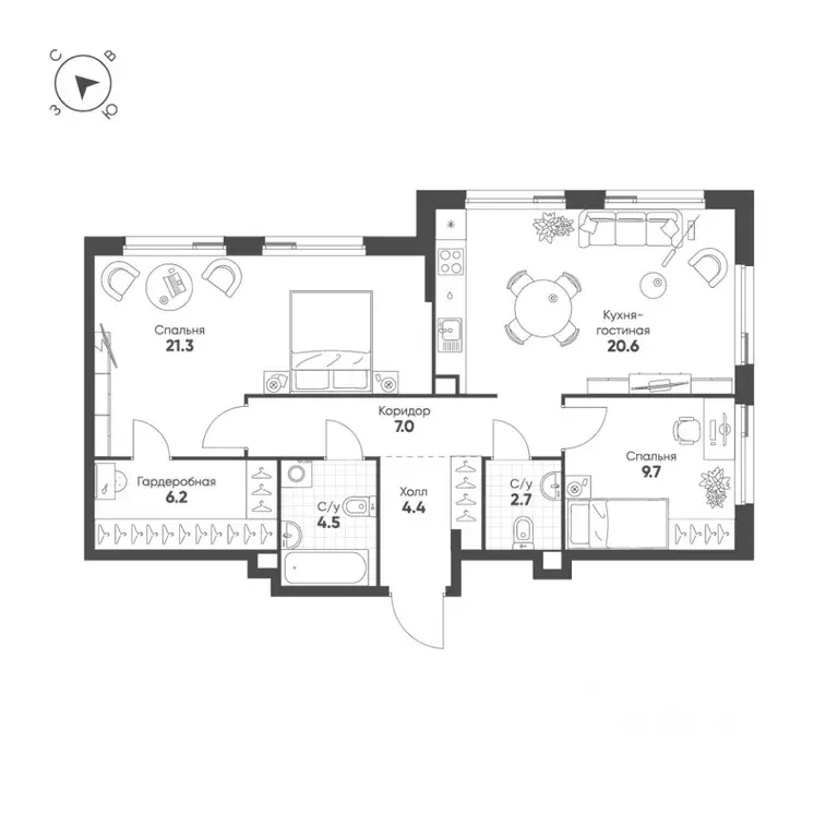 2-к кв. Москва ул. Роберта Фалька (76.4 м) - Фото 2
