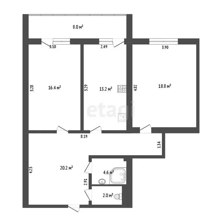 2-комнатная квартира: Тюмень, Широтная улица, 138 (75.3 м) - Фото 1