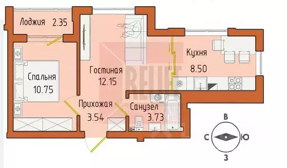 2-к кв. Калининградская область, Светлогорск пос. Отрадное,  (41.02 м) - Фото 1