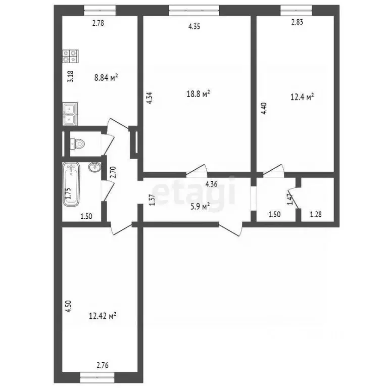 3-к кв. Кемеровская область, Кемерово ул. Свободы, 19 (69.1 м) - Фото 2