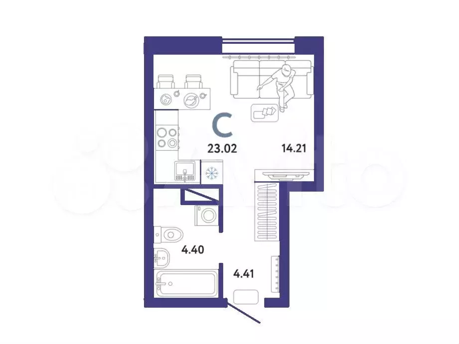 Квартира-студия, 23 м, 12/12 эт. - Фото 1