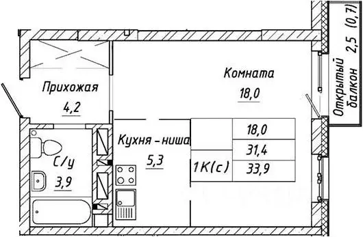 Студия Новосибирская область, Новосибирск Бугринский мкр,  (33.2 м) - Фото 0