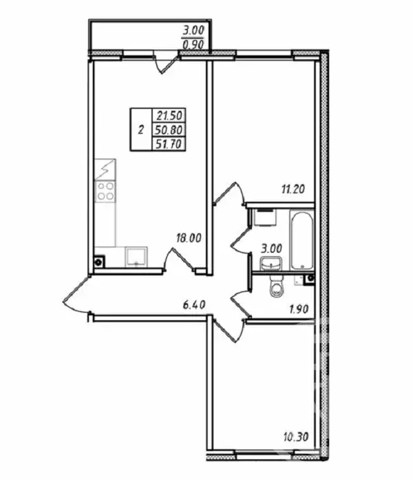 2-комнатная квартира: Ковалёво, улица Александра Разгонина, 1к1 (51.7 ... - Фото 0