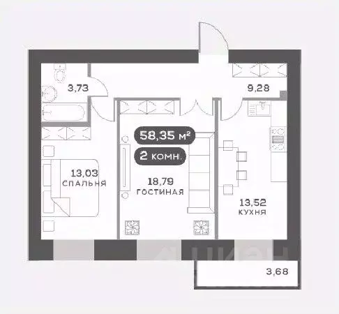 2-к кв. Красноярский край, Красноярск Академгородок мкр,  (58.35 м) - Фото 1