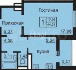 1-к. квартира, 44,2 м, 18/19 эт. - Фото 0