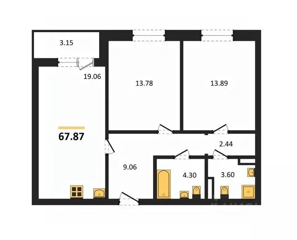 2-к кв. Воронежская область, Воронеж ул. Матросова, 60 (67.87 м) - Фото 1