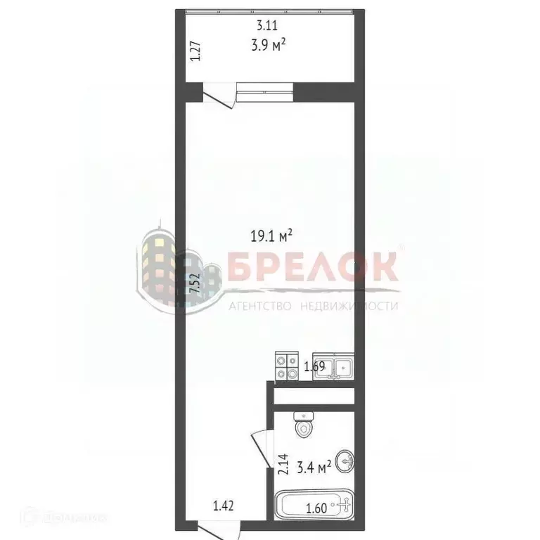 Студия Ростовская область, Ростов-на-Дону ул. Нансена, 103/1/3 (25.0 ... - Фото 2